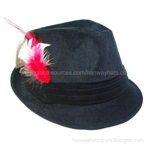 Fashionable Twill Party Fedora Hat with Velvet Hat Band and Feather Trim